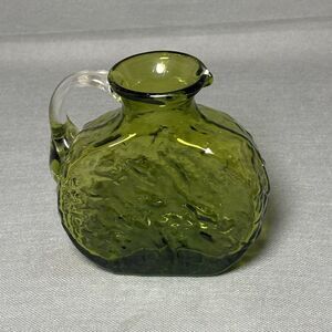Vintage Pilgrim Crinkle Glass Avocado Green Square Pitcher-Retro 1970s
